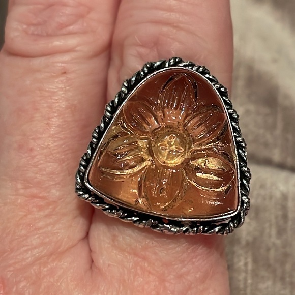 Flower Ring Peach Clear Cutout Sterling Silver size 7.5 - Picture 3 of 5